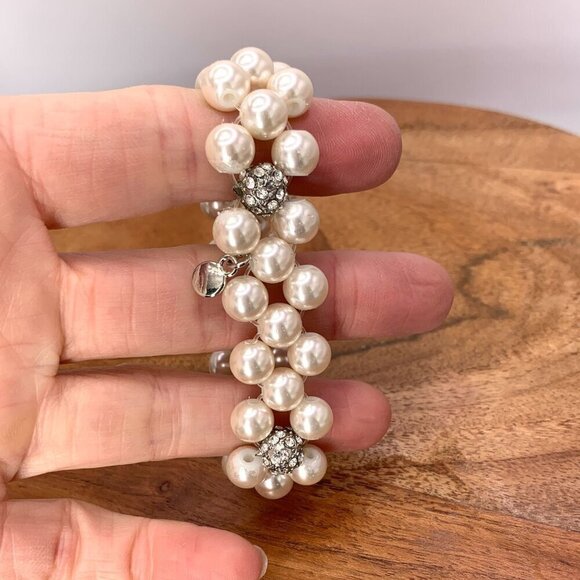 Faux Pearl & Crystal Stretch Bracelet White & Silver One Size - Picture 7 of 7